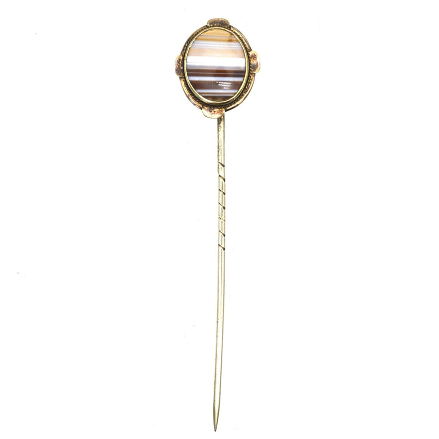 Victorian 9ct Gold Banded Agate Tie Pin