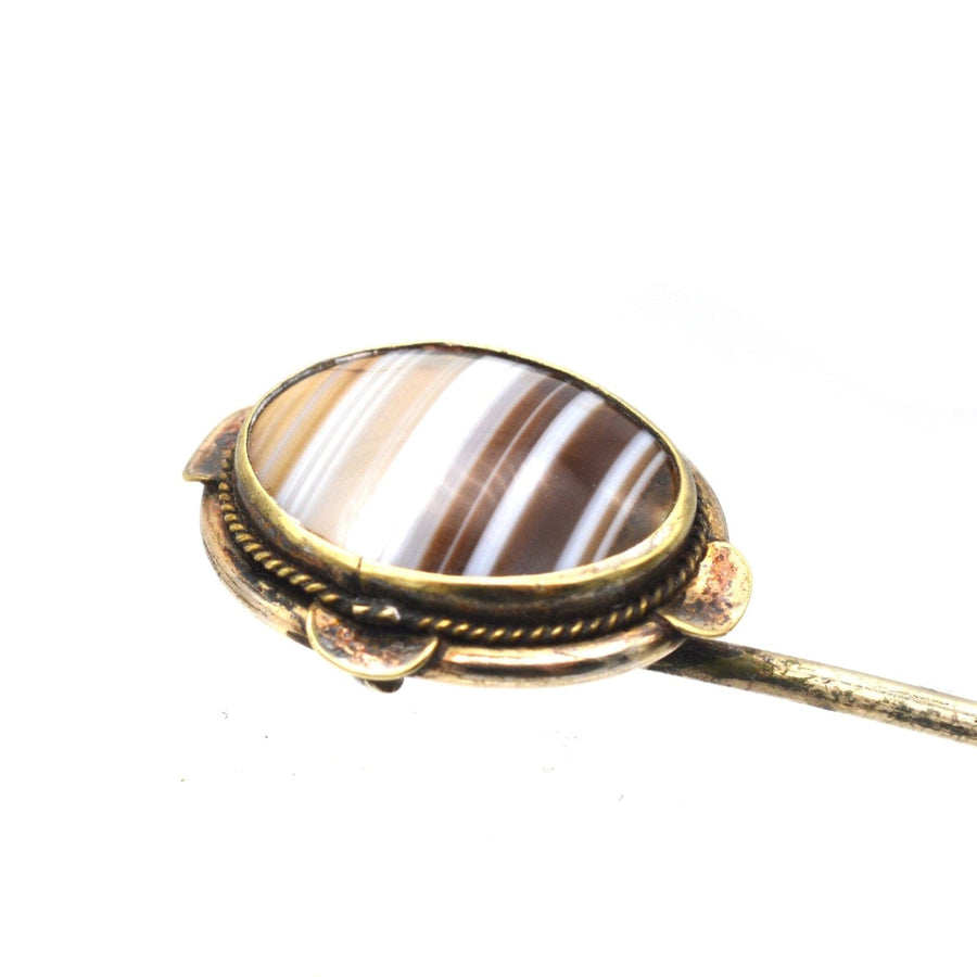 Victorian 9ct Gold Banded Agate Tie Pin