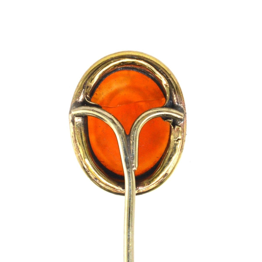 Victorian 9ct Gold Carnelian Tie Pin with Crescent Moon & Stars