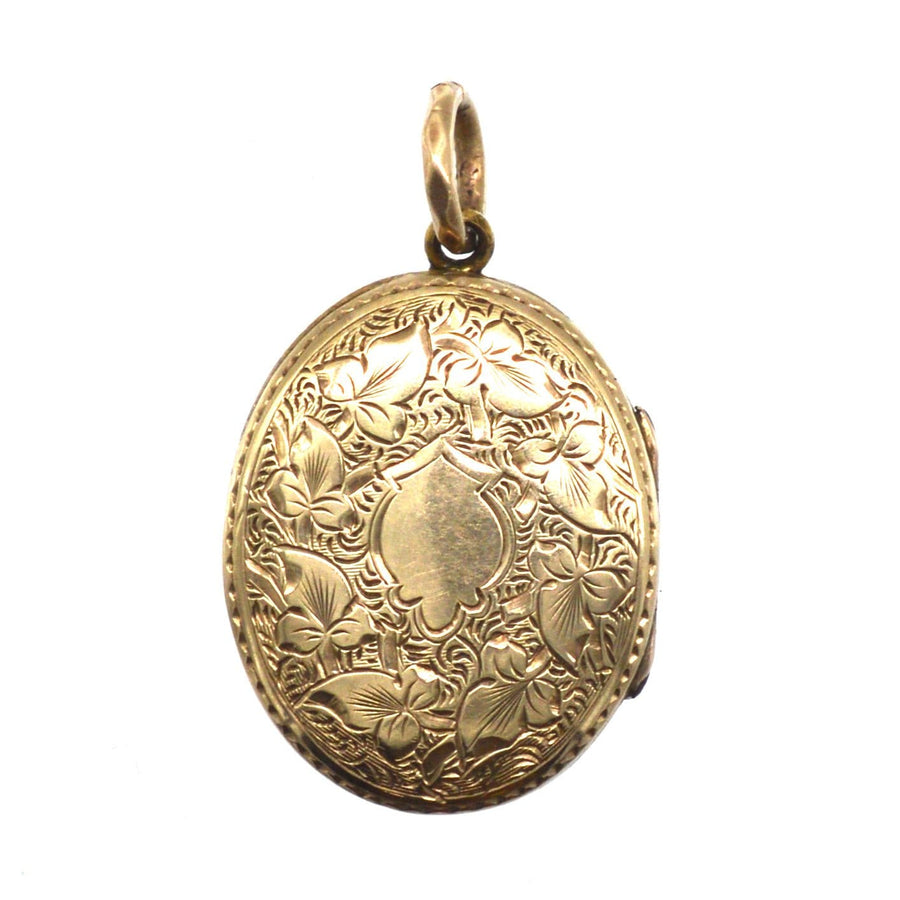 Victorian 9ct gold floral locket featuring rose and ivy design, perfect for keeping cherished memories close.