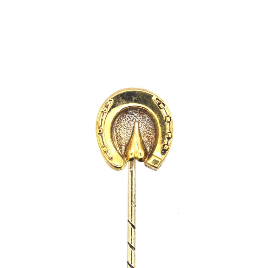 Victorian 9ct Gold Horseshoe Tie Pin, symbolizing good luck, perfect for enhancing any silk tie.