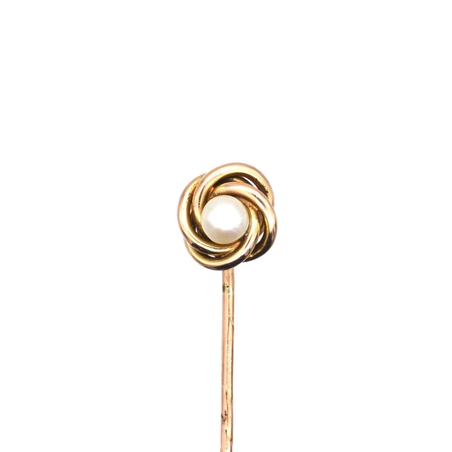 Victorian 9ct Gold Knot Twist Tie Pin with a Pearl | Parkin and Gerrish (UK)