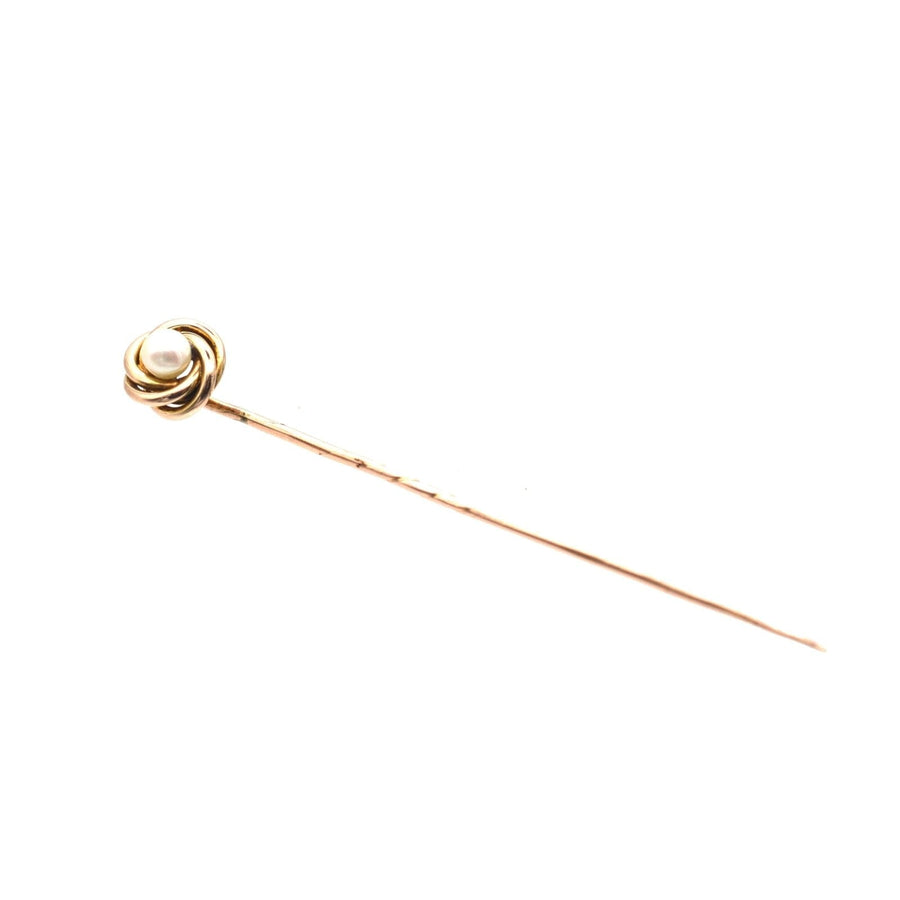 Victorian 9ct Gold Knot Twist Tie Pin with a Pearl | Parkin and Gerrish (UK)