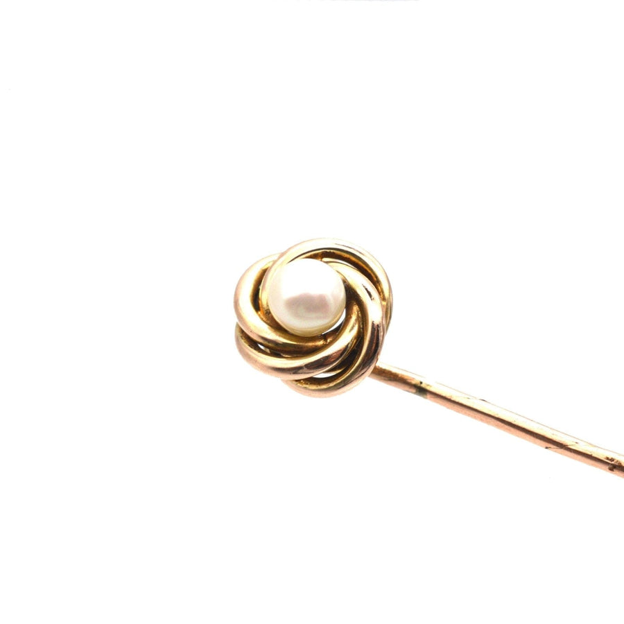 Victorian 9ct Gold Knot Twist Tie Pin with a Pearl | Parkin and Gerrish (UK)