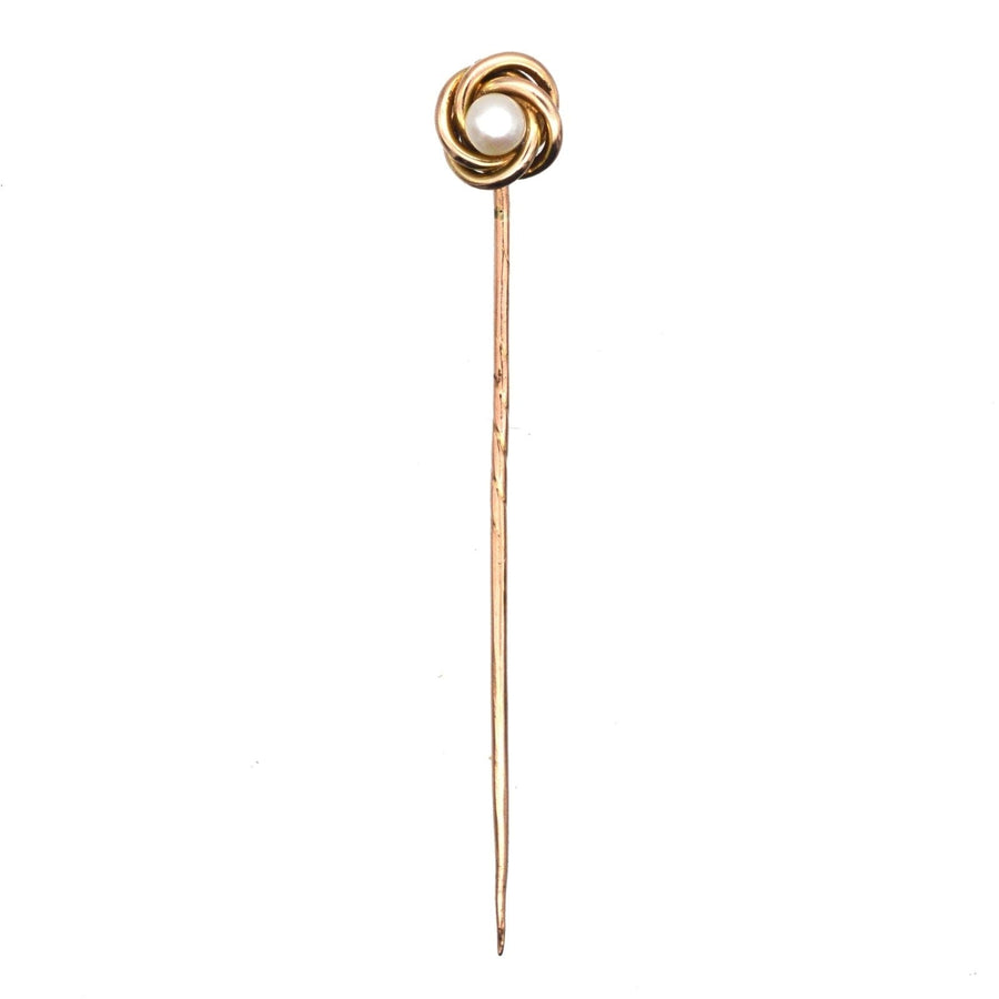 Victorian 9ct Gold Knot Twist Tie Pin with a Pearl | Parkin and Gerrish (UK)