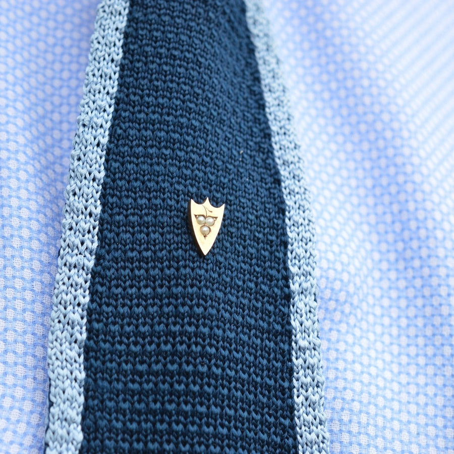 Victorian 9ct Gold Shield with Split Pearl Leaf Tie Pin | Parkin and Gerrish (UK)