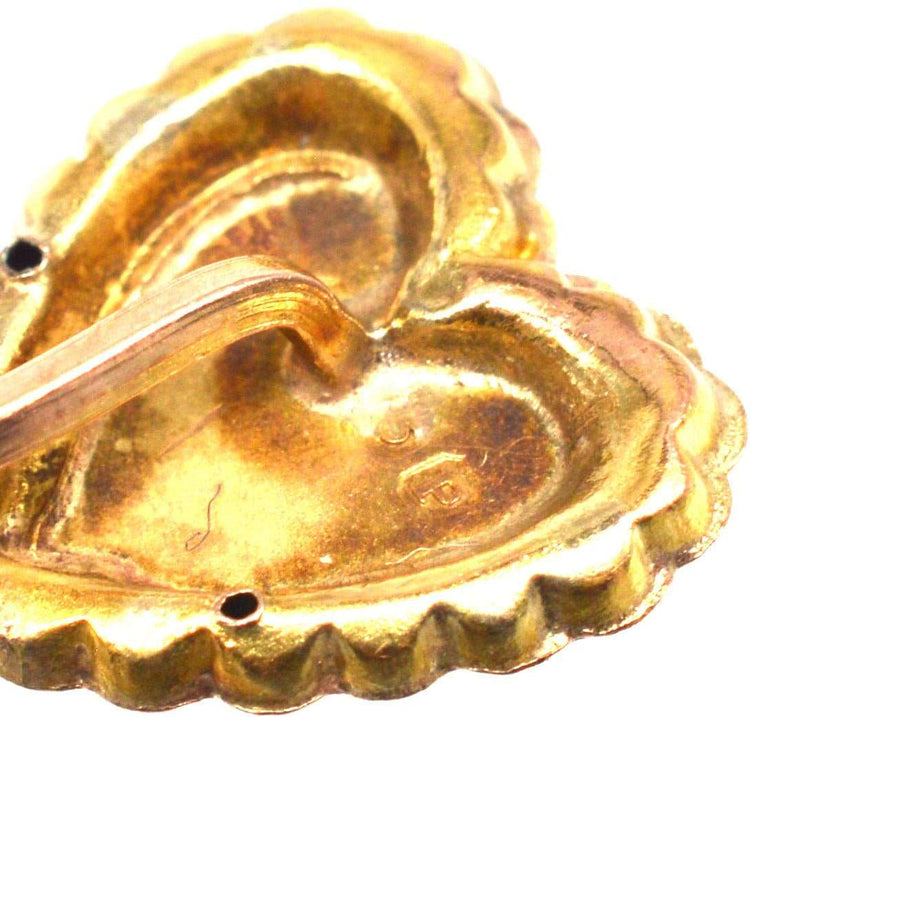 Victorian 9ct Gold Tie Pin Two Colour Gold Overlay Heart with Rose Motif