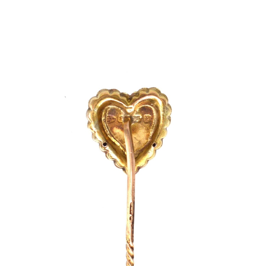Victorian 9ct Gold Tie Pin Two Colour Gold Overlay Heart with Rose Motif