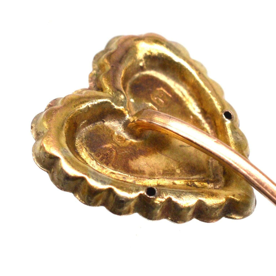 Victorian 9ct Gold Tie Pin Two Colour Gold Overlay Heart with Rose Motif