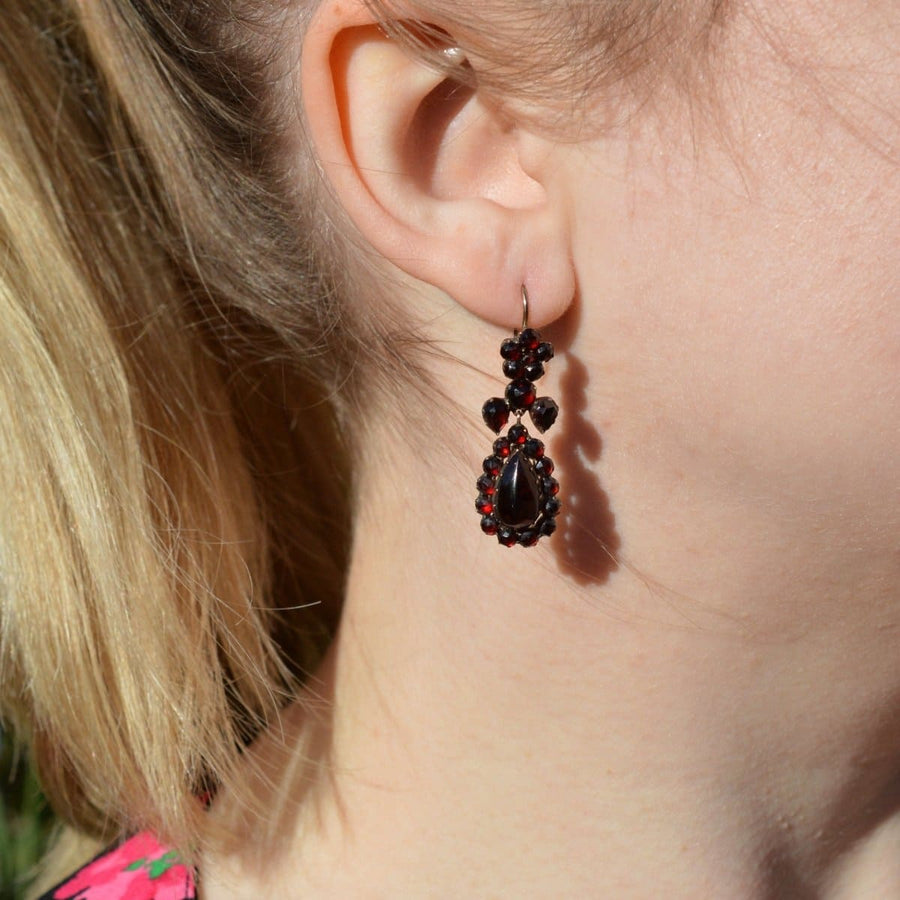 Victorian Gold Bohemian Garnet Earrings