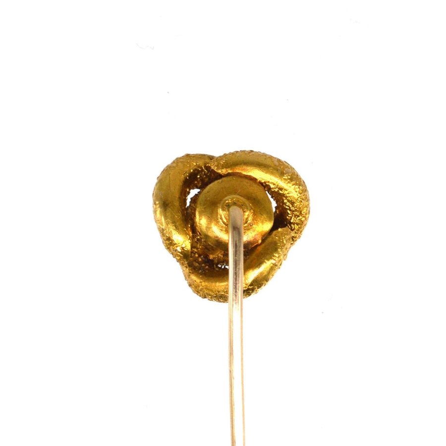 Victorian Large 15ct Gold Knot Tie Pin with a Sapphire, Diamond and a Ruby