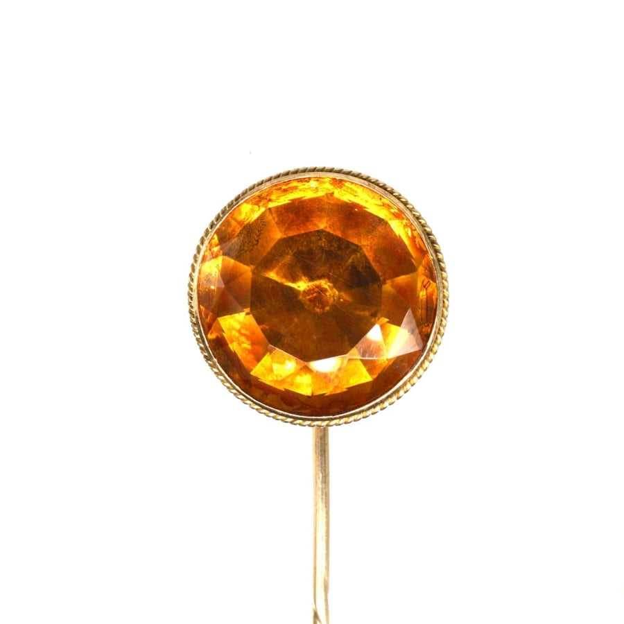 Victorian 9ct gold tie pin featuring large Cairngorm Citrine gemstone, circa 1870s, unique Scottish jewelry piece.