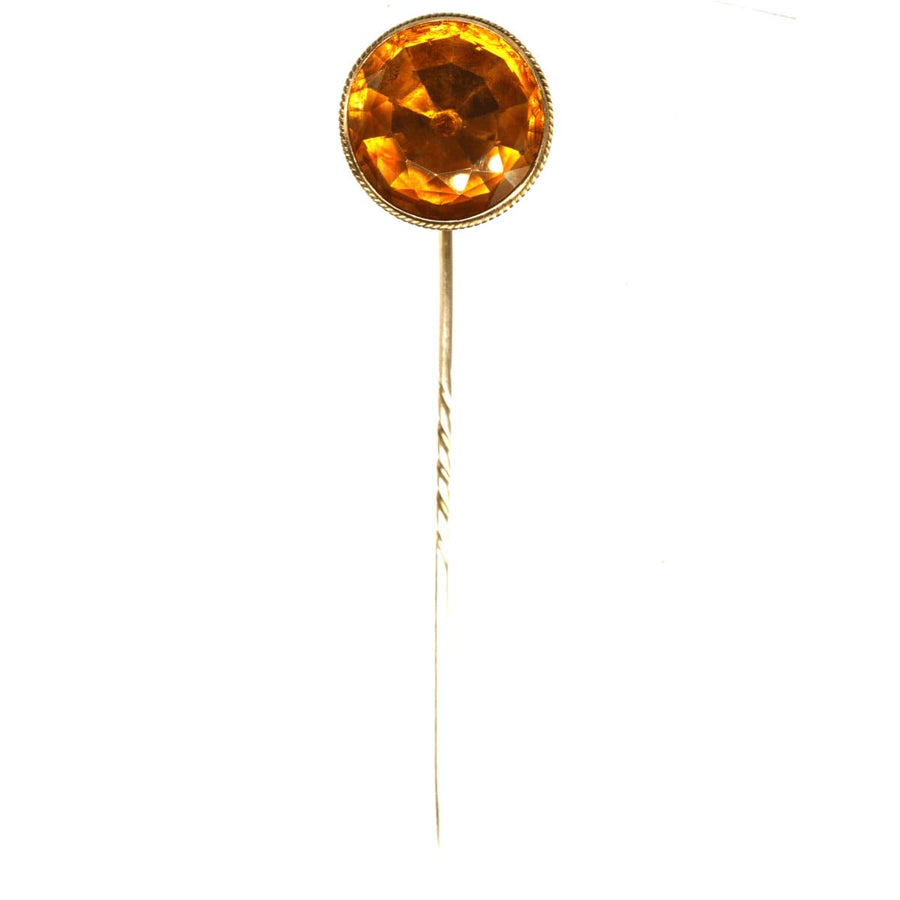 Victorian 9ct gold tie pin featuring large Cairngorm Citrine, circa 1870s, unique Scottish jewellery piece.