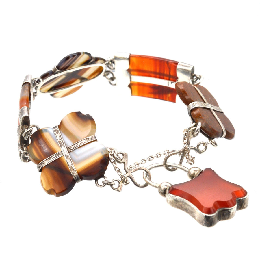 Victorian Scottish silver bracelet featuring carnelian and banded agate stones, circa 1860 with original padlock clasp.