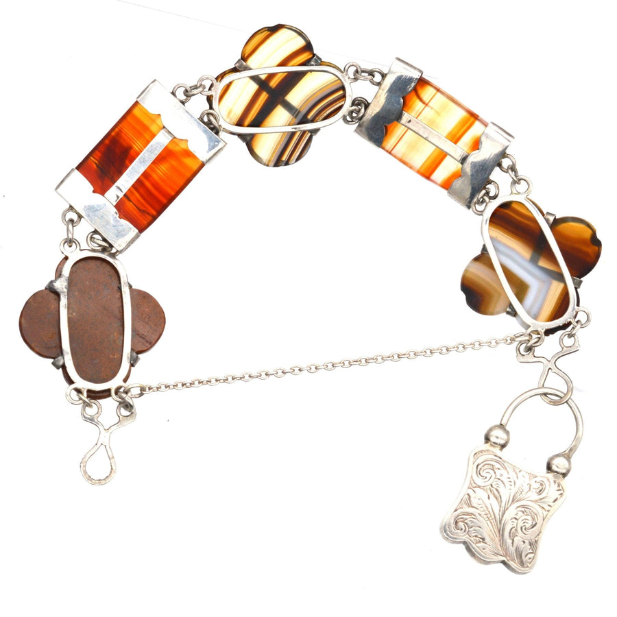 Victorian Scottish silver and agate bracelet with carnelian stones, circa 1860, featuring original padlock clasp.
