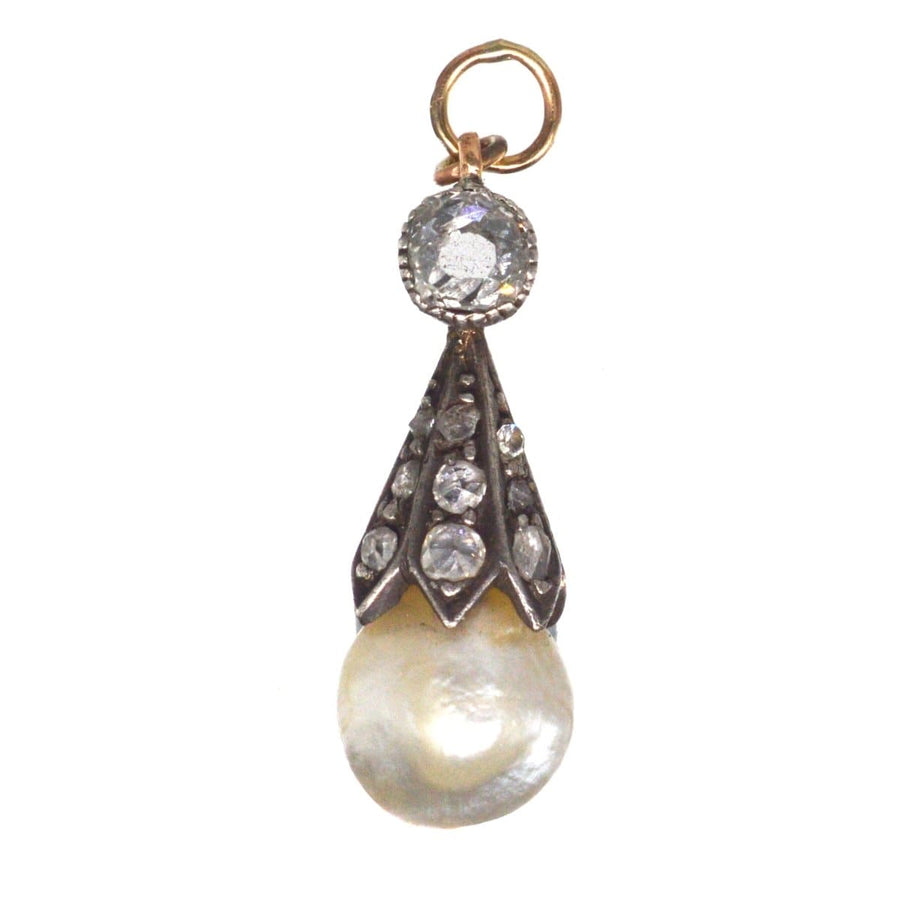 Victorian Silver Diamond and Certificated Natural Saltwater Pearl Pendant | Parkin and Gerrish (UK)
