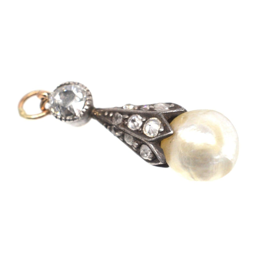 Victorian Silver Diamond and Certificated Natural Saltwater Pearl Pendant | Parkin and Gerrish (UK)