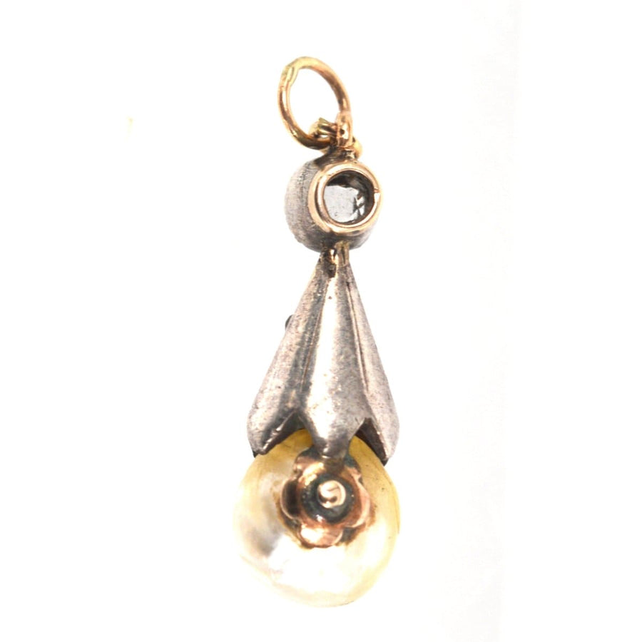 Victorian Silver Diamond and Certificated Natural Saltwater Pearl Pendant | Parkin and Gerrish (UK)