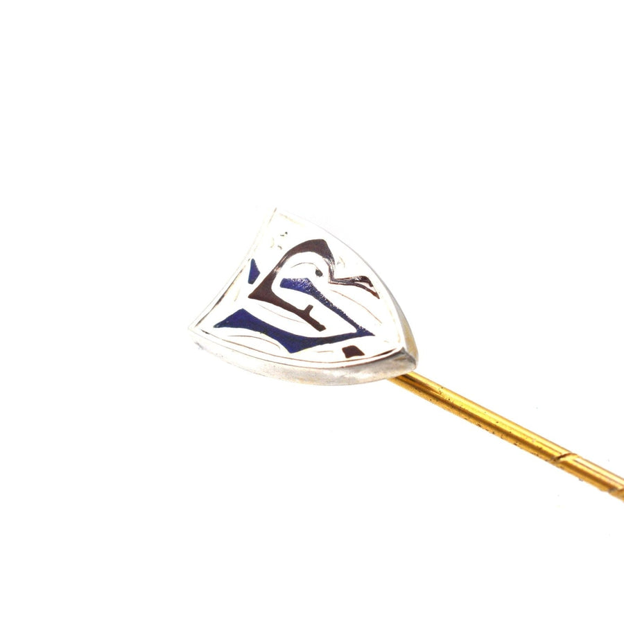 Victorian silver and enamel 'Victoria Regina' shield tie pin, a unique souvenir from Queen Victoria's diamond jubilee.