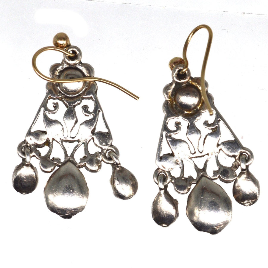 Victorian silver paste chandelier earrings with fluid movement and antique sparkle, inspired by Georgian and Art Nouveau styles.