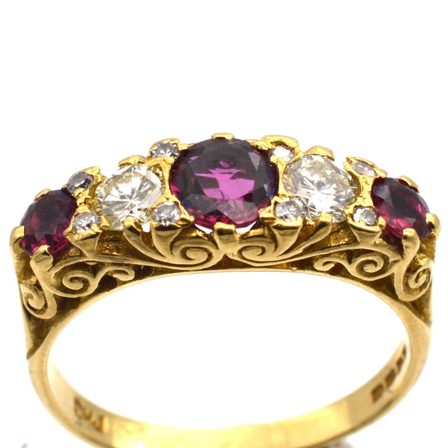 Victorian-Style 1970s 18ct Gold, Ruby Doublet & Diamond, Half Carved Hoop Ring | Parkin and Gerrish | Antique & Vintage Jewellery