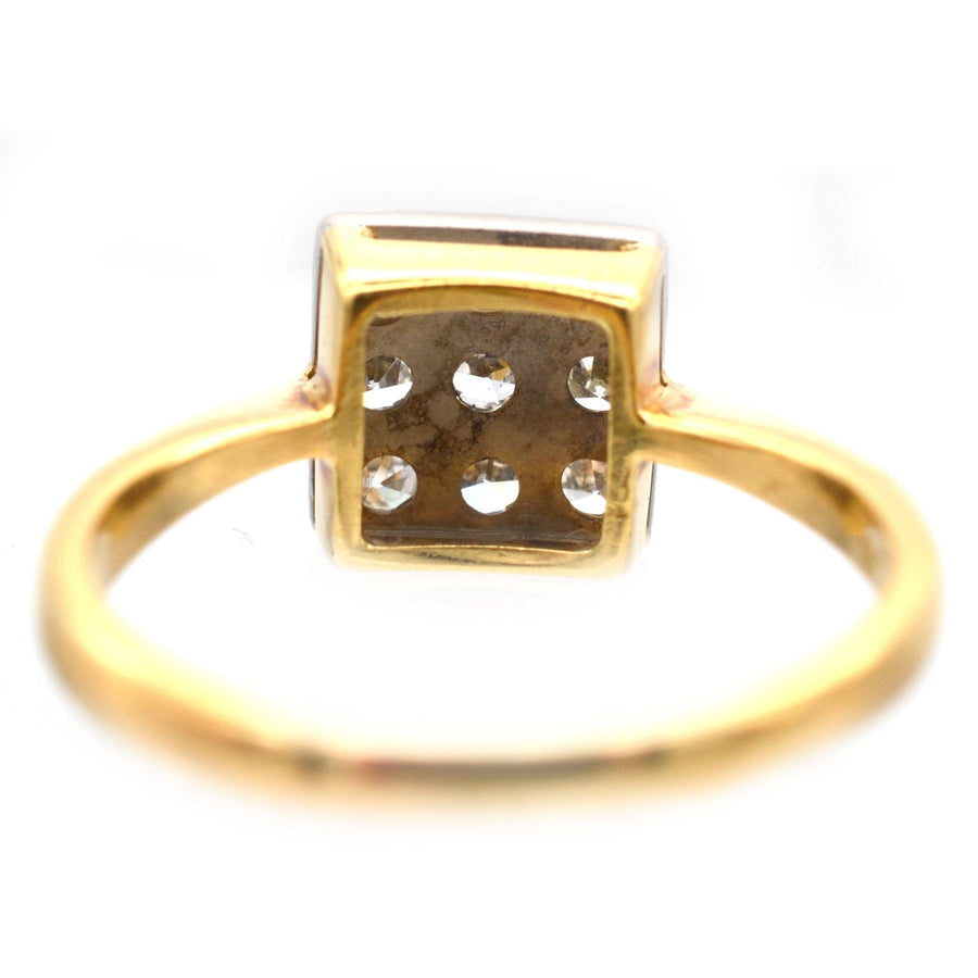 Vintage 18ct gold and platinum diamond square ring from 1975, showcasing a quirky and stylish design.