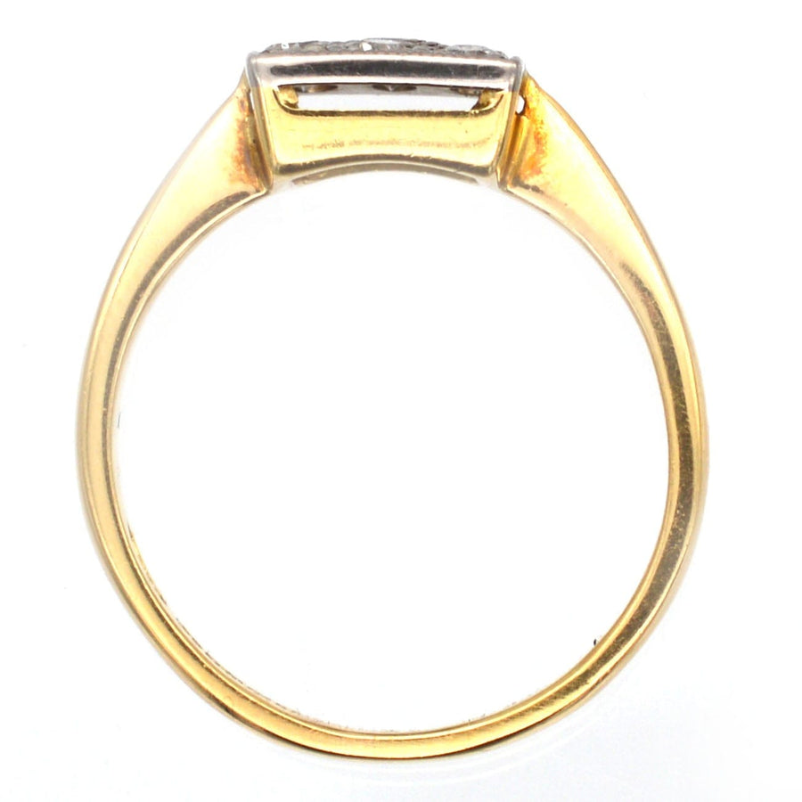 Vintage 18ct gold and platinum diamond square ring from 1975, showcasing a unique, simple design with sparkling diamonds.