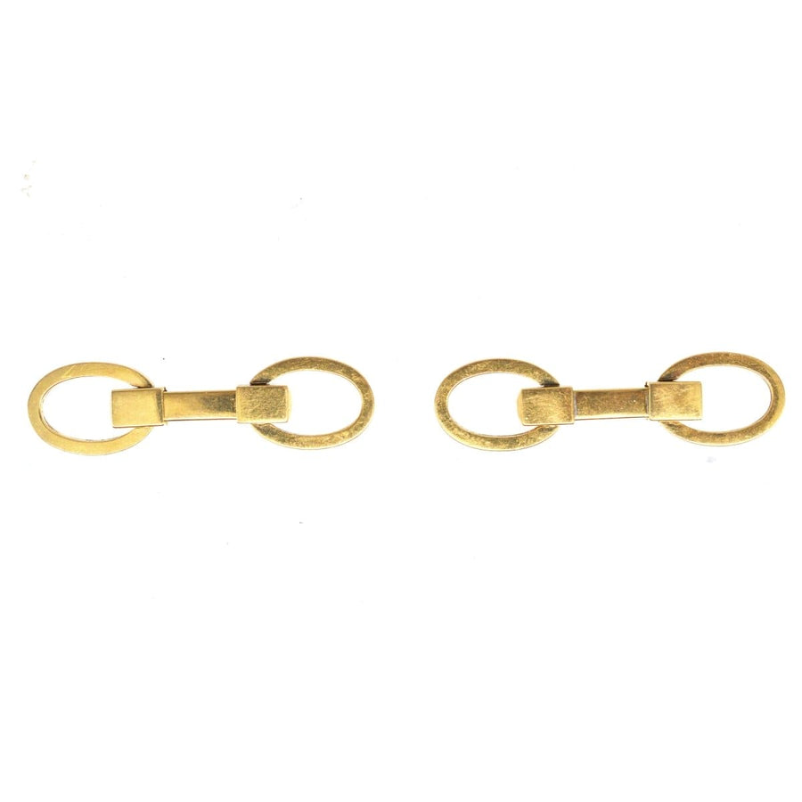 Vintage 18ct Gold Double Ring Bar Spring Cufflinks by Kiki McDonough, elegant and timeless design for men and women.