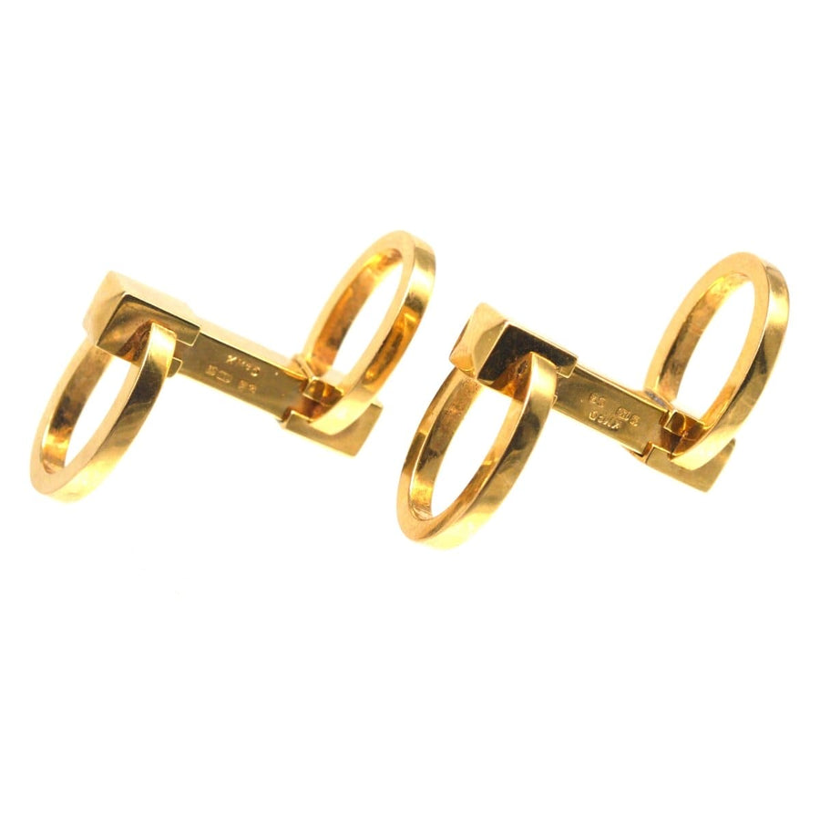 Vintage 18ct gold double ring bar spring cufflinks by Kiki McDonough, timeless design for men and women.