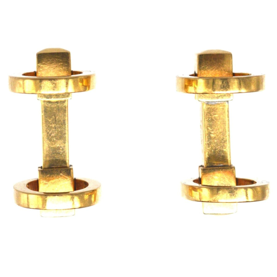 Vintage 18ct Gold Double Ring Bar Spring Cufflinks by Kiki McDonough showcasing timeless design.