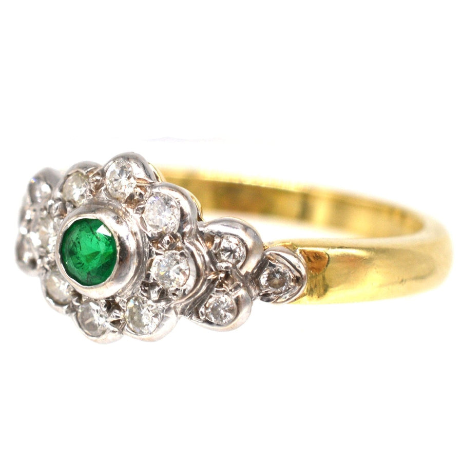 Vintage 18ct Gold Emerald & Diamond Cluster Ring | Parkin and Gerrish | Antique & Vintage Jewellery