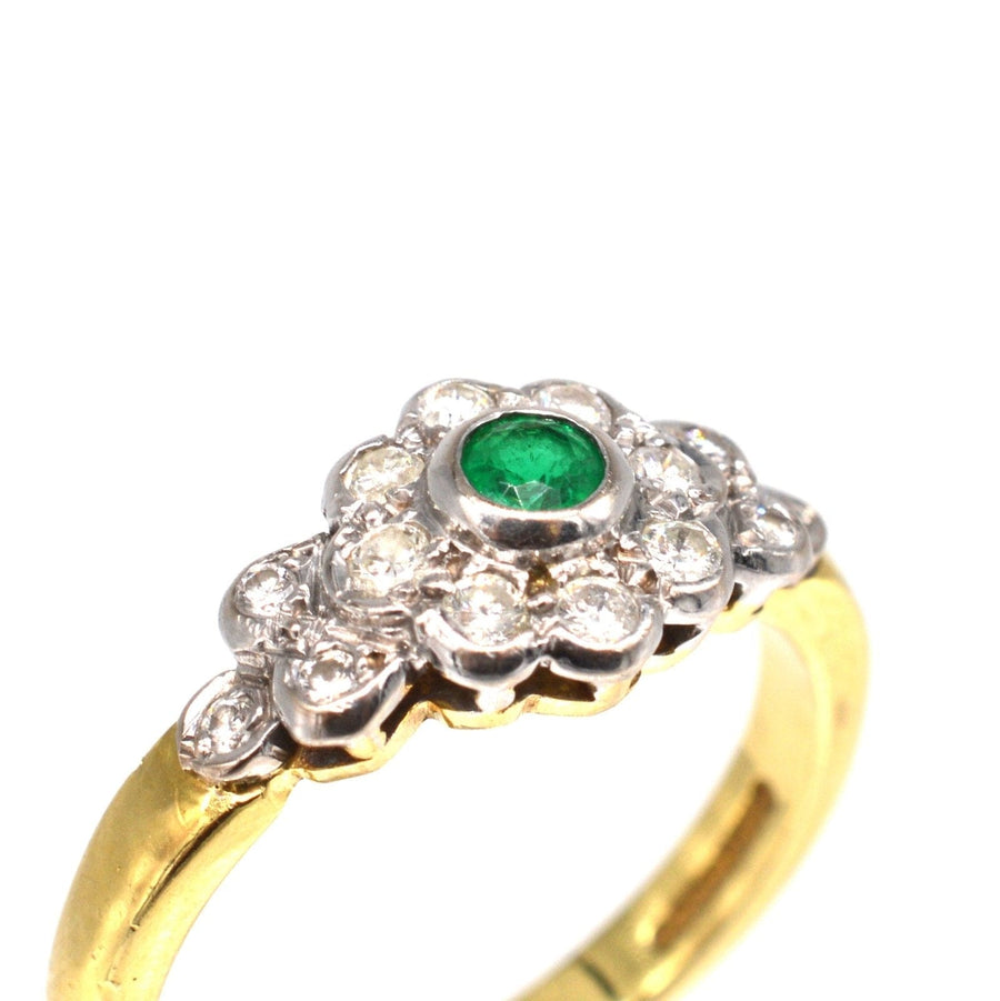 Vintage 18ct Gold Emerald & Diamond Cluster Ring | Parkin and Gerrish | Antique & Vintage Jewellery