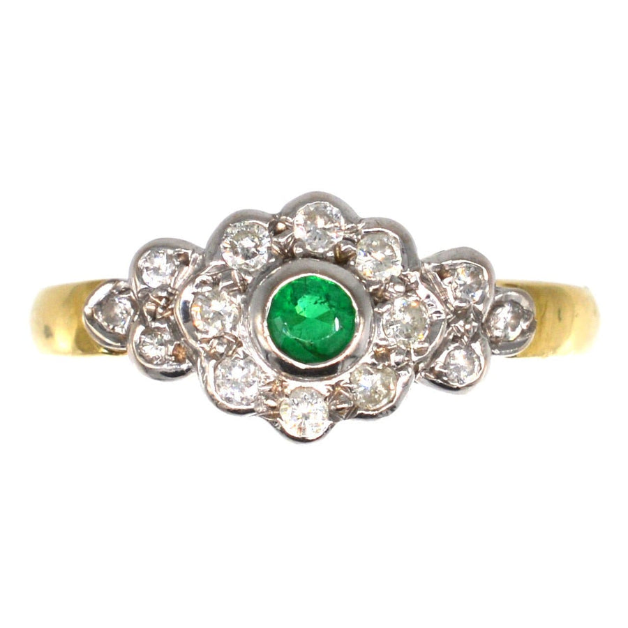 Vintage 18ct Gold Emerald & Diamond Cluster Ring | Parkin and Gerrish | Antique & Vintage Jewellery