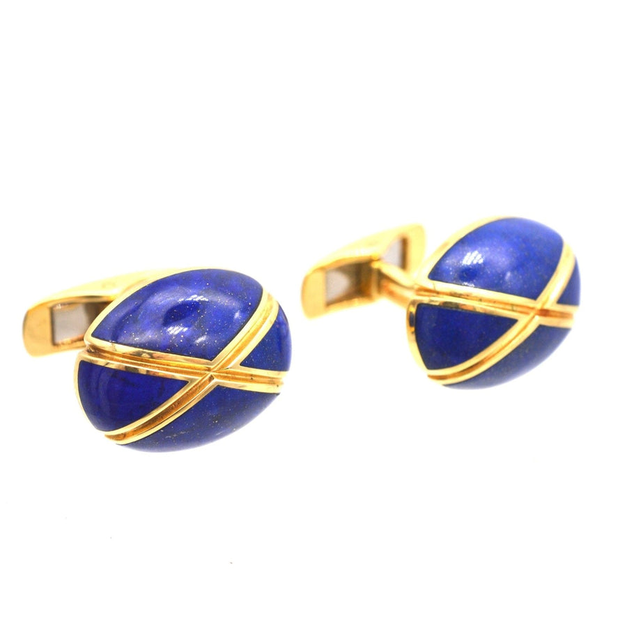 Vintage 18ct gold Lapis Lazuli Cufflinks by Faberge Paris in Original Case