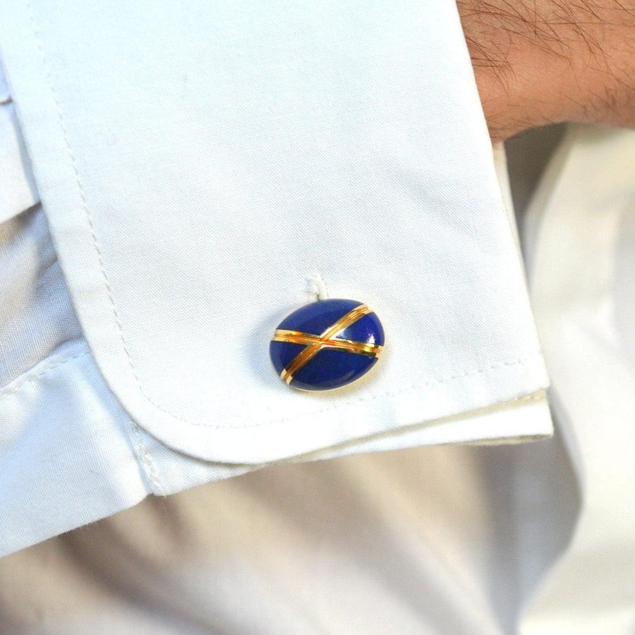 Vintage 18ct gold Lapis Lazuli Cufflinks by Faberge Paris in Original Case