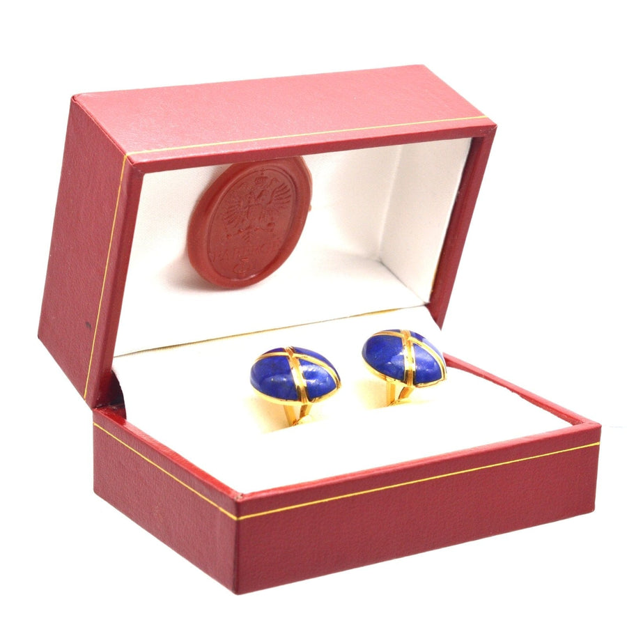 Vintage 18ct gold Lapis Lazuli Cufflinks by Faberge Paris in Original Case