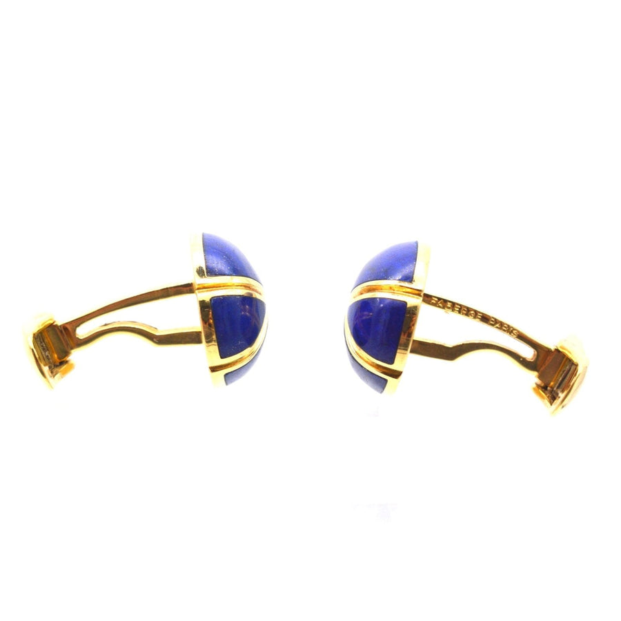 Vintage 18ct gold Lapis Lazuli Cufflinks by Faberge Paris in Original Case