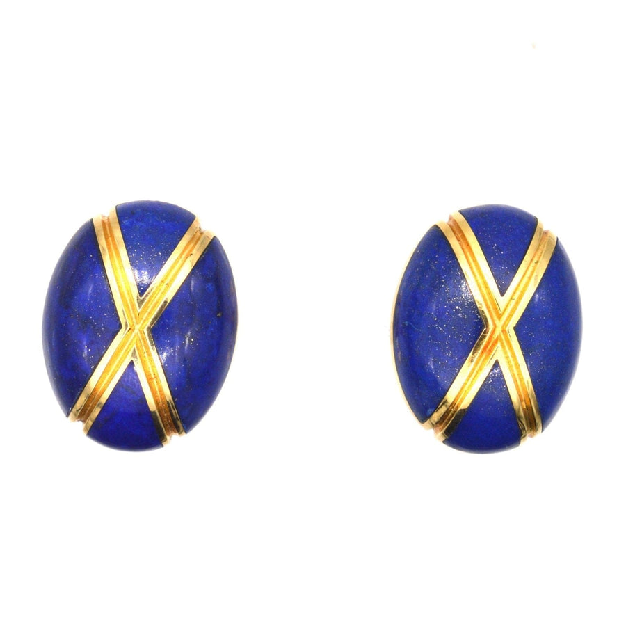 Vintage 18ct gold Lapis Lazuli Cufflinks by Faberge Paris in Original Case