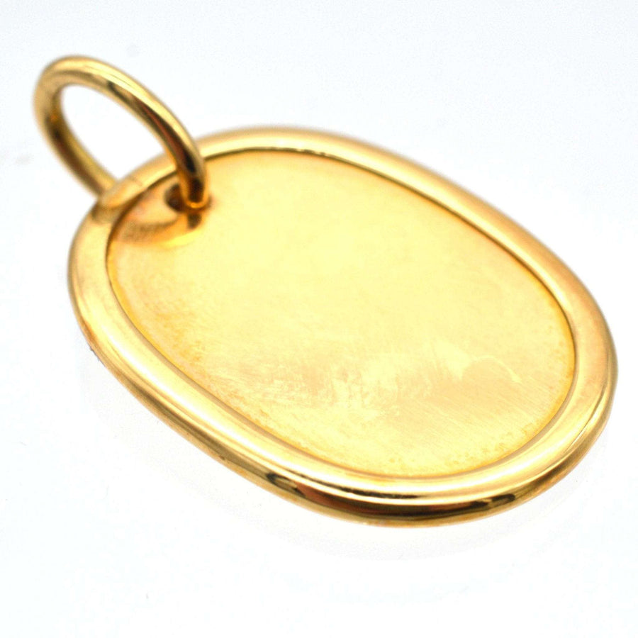 Vintage 18ct gold oval plain name tag pendant, heavy solid gold, ideal for engraving or as a stylish tag, circa 1970s.