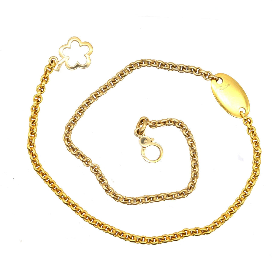 Vintage 18ct gold trace link chain necklace with oval name tag by Pomellato, perfect for everyday wear.