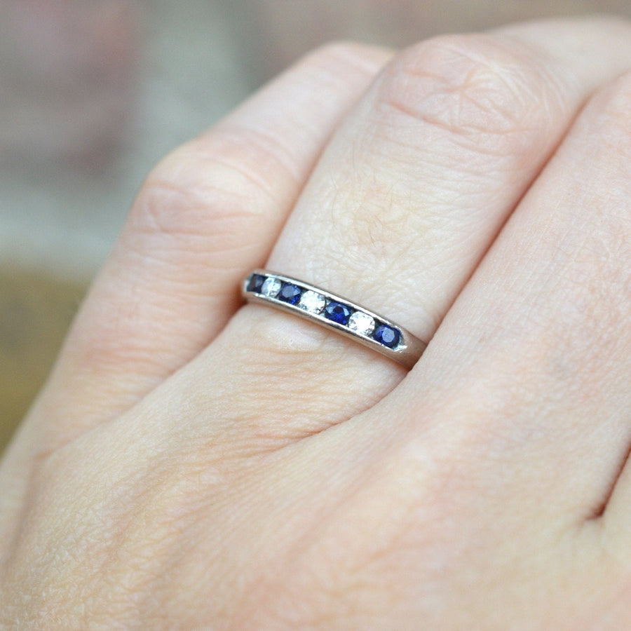 Vintage 18ct White Gold, Sapphire & Diamond Half Eternity Ring | Parkin and Gerrish | Antique & Vintage Jewellery