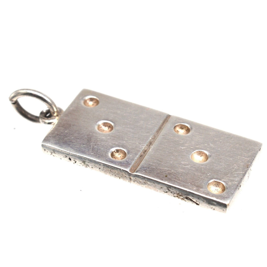 Vintage 1970s large silver domino pendant, stylish and statement-making, crafted in London in 1977.