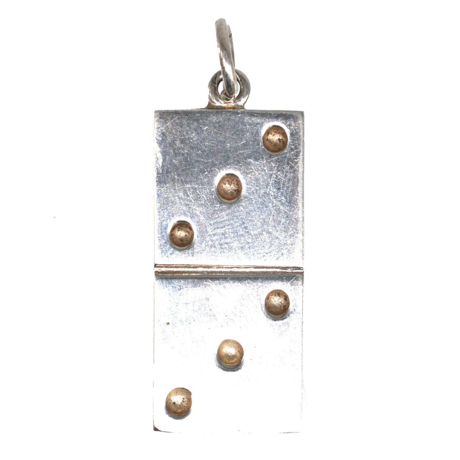 Vintage 1970s large silver domino pendant, stylish and bold statement piece from London, 1977.