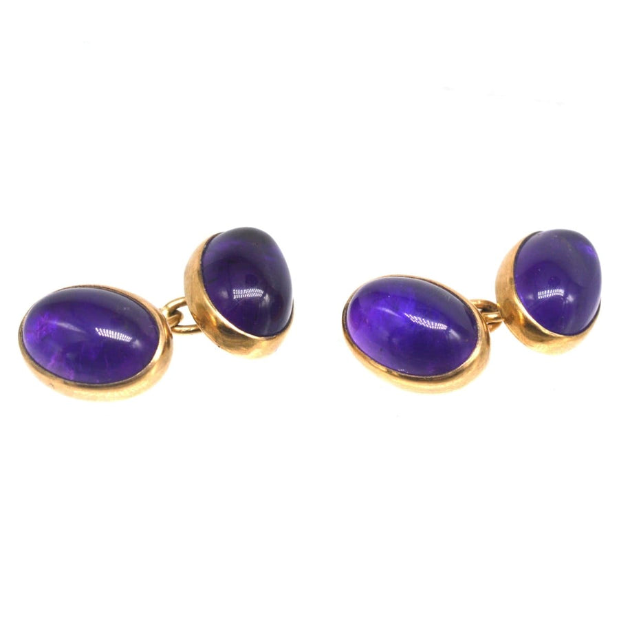 Vintage 9ct gold oval amethyst cufflinks, assayed in London 1983, by Etienne Wilfred Verniquet, stylish accessory.