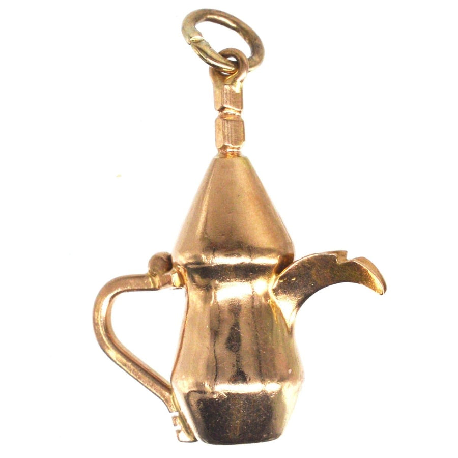 9ct gold charm of a Middle Eastern Dallah Arabic coffee pot, iconic symbol of Qahwa and Khaleeji coffee culture.