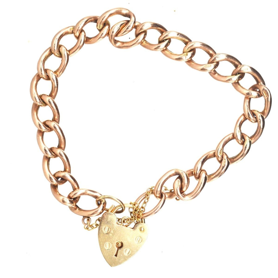 Vintage 9ct Gold Curb Bracelet with Heart Lock | Parkin and Gerrish | Antique & Vintage Jewellery