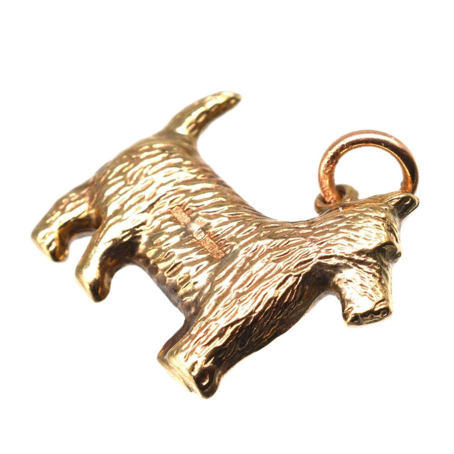 Vintage 9ct gold Scottie dog charm pendant, crafted in Birmingham 1975, perfect for necklaces or bracelets.