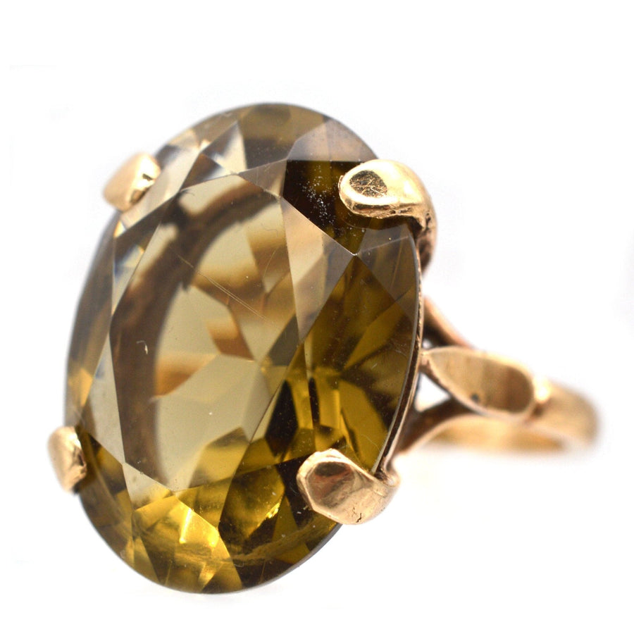 Vintage 9ct gold smoky quartz cocktail ring, London assayed 1971, bold and stylish design.