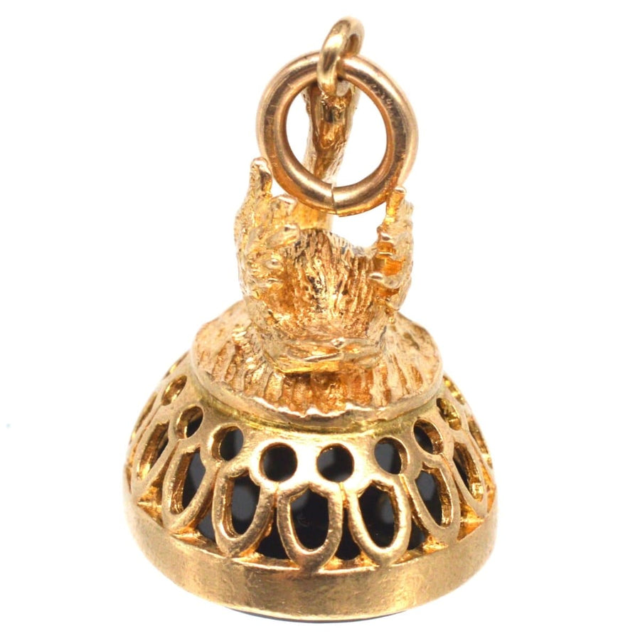 Vintage 9ct Gold Swan Pendant with Onyx Seal of Hermes, showcasing elegant craftsmanship and intricate design.