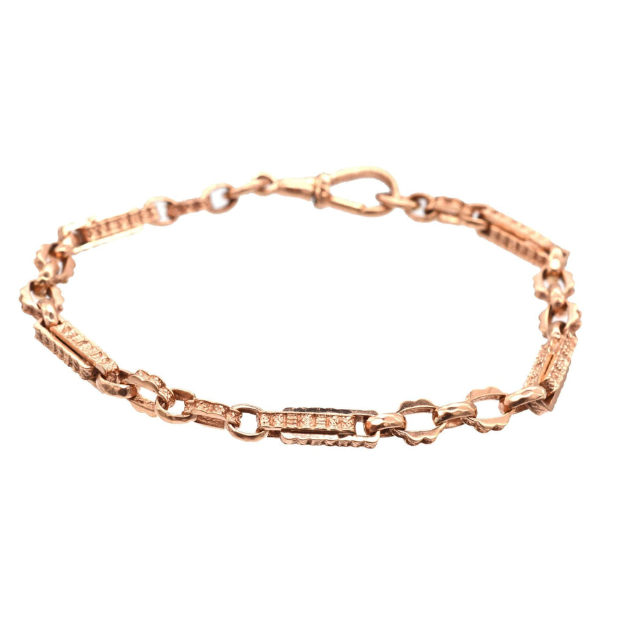 Vintage 9ct rose gold Albert chain bracelet crafted in Sheffield, perfect for style enthusiasts.